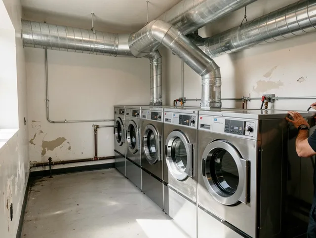 Cypress Dryer Vent Cleaning team performing large-scale commercial dryer vent cleaning in Cypress