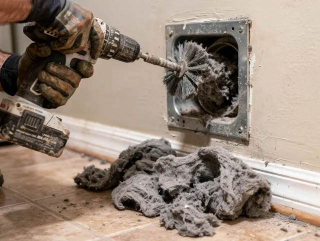 Certified Cypress Dryer Vent Cleaning technician performing dryer vent cleaning in Cypress